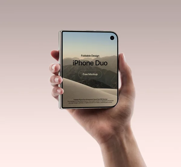 Hand-Held iPhone Duo Foldable Smartphone Free PSD Mockup