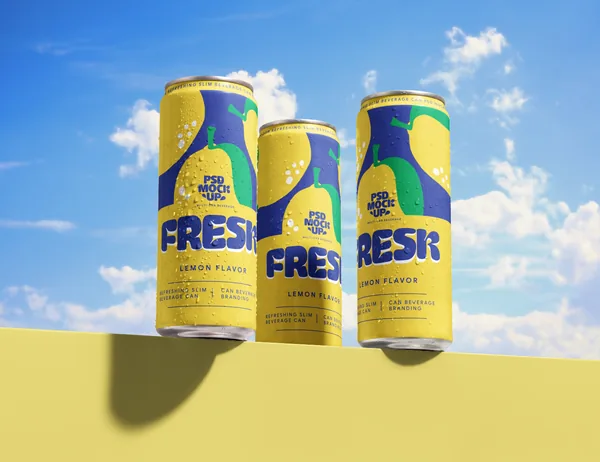 Outdoor Refreshing Slim Beverage Can PSD Mockup
