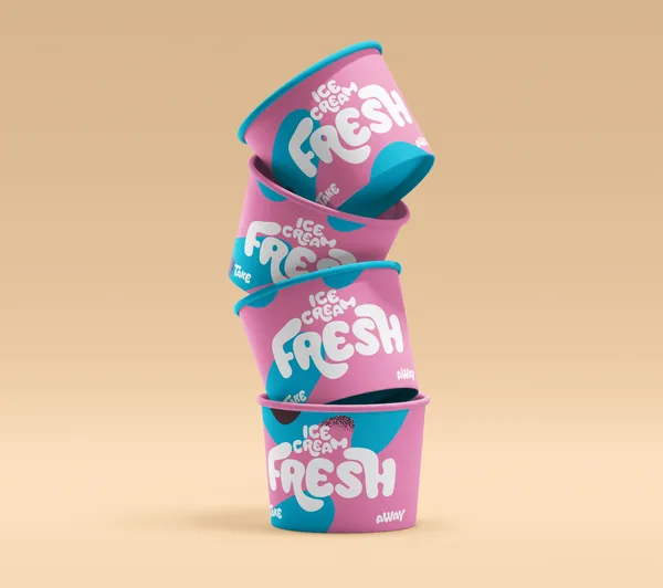Stacked Ice Cream Paper Bowl PSD Mockup