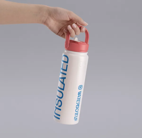 Hand Holding Insulated Water Bottle PSD Mockup