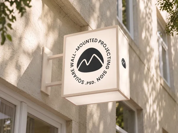 Outdoor Square Wall-Mounted Projecting Sign PSD Mockup