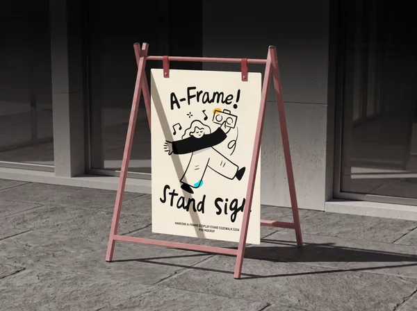 Hanging A-Frame Display Stand Sidewalk Sign PSD Mockup
