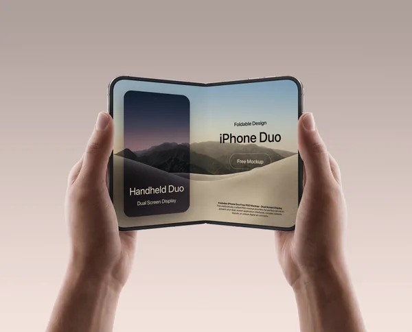 Foldable iPhone Duo Free PSD Mockup - Dual Screen Display