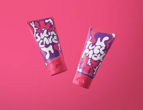 Floating Dual Skincare Cosmetic Tube Packaging PSD Mockup