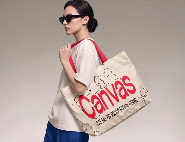 Oversized Textured Canvas Tote Bag PSD Mockup - Fashion Apparel