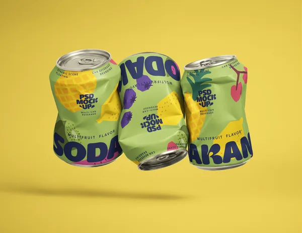 Floating Dented Beverage Soda Can PSD Mockup
